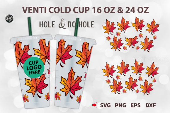 Autumn Leaves Venti Cold Cup 24oz SVG: Tumbler Wraps Graphics