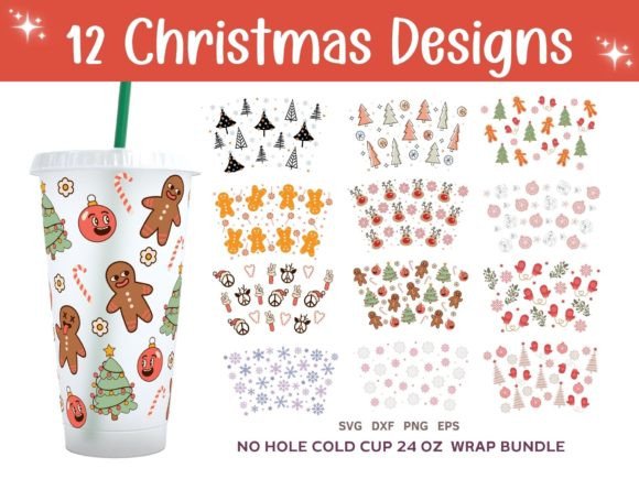 Christmas Cold Cup 24oz Designs SVG: Crafts & Graphics Asset