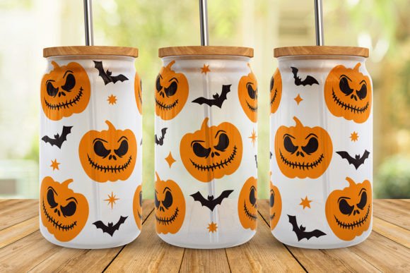 Halloween Pumpkin Bats 16oz SVG: Graphics & Print Templates