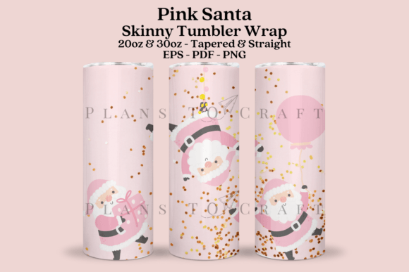Pink Santa Claus Skinny Tumbler Wrap SVG for Crafts & Graphics