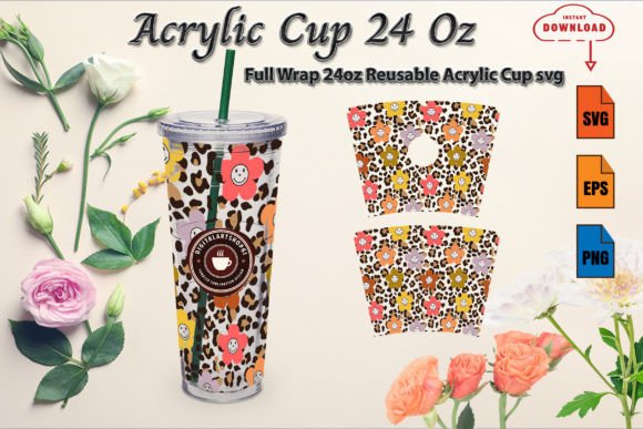 Retro Flowe Leopard Acrylic Cup Graphics & Print Template